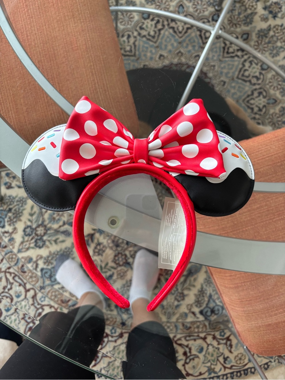 Loungefly Red Polka Dot Bow Minnie Ear Headband with Black Sprinkle Ears